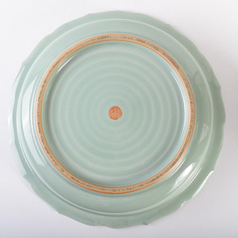 茶道具　京焼　初代宮永東山作　青磁八稜式瑞雲文　水盤　共箱　D　R7858B