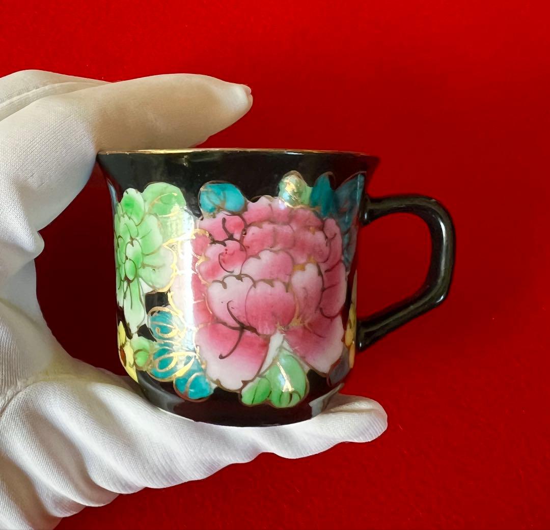 中国美術古玩 汕彩 百花不落地Tea Cup Coffee Cupカップソーサー