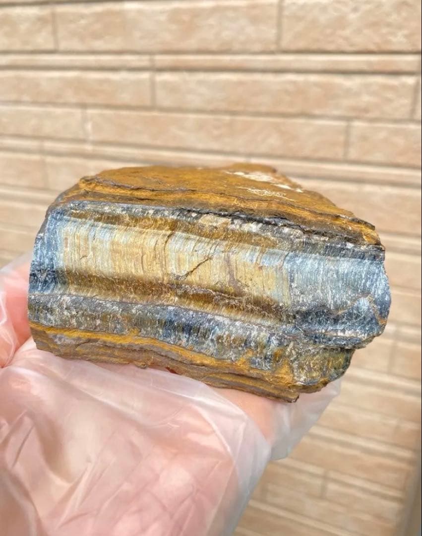 ￼ブルータイガーアイストーンスラブ虎目石天然石超大きめ原石金/仕事運