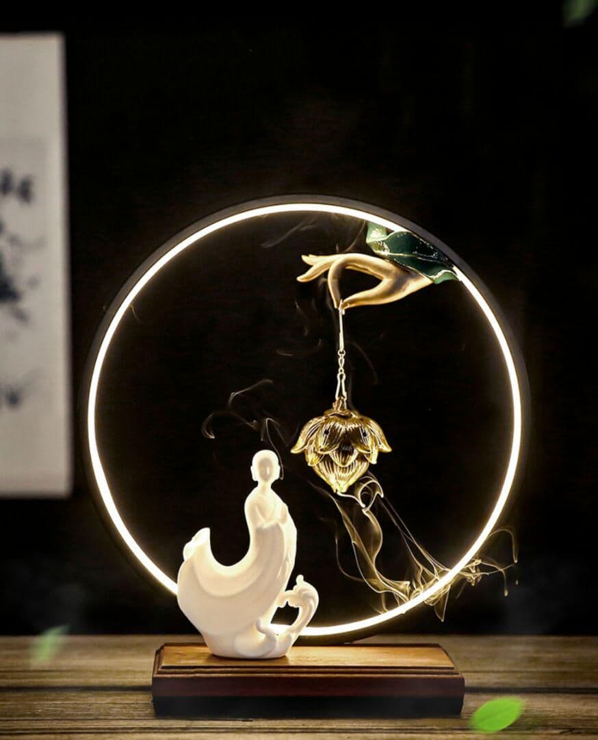 禅の意  加護を平安を保つ    陶磁器  仏手蓮の花香炉