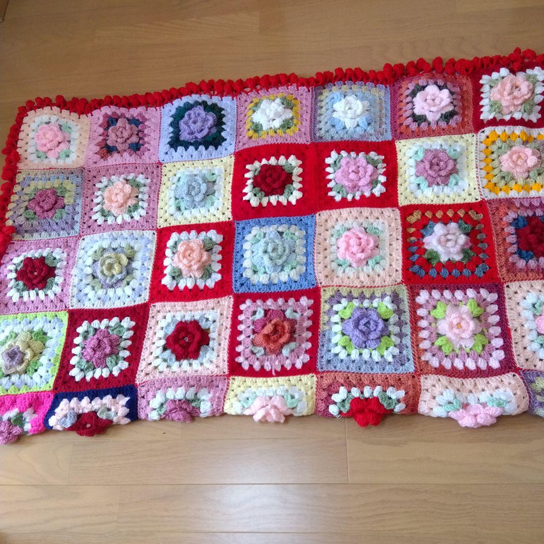 ブランケット ベットカバーカラフルなお花のグラニースクエア