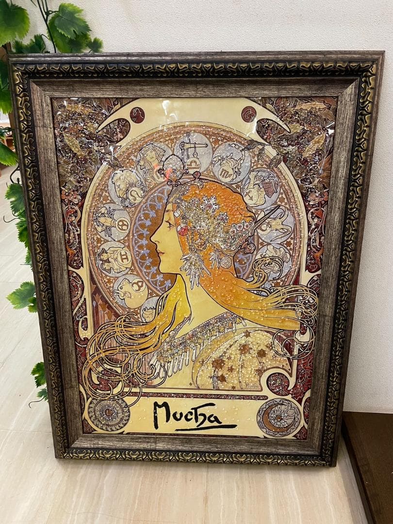 水晶絵　ミュシャ「黄道十二宮」Mucha　アートパネル　クリスタル　立体　絵画