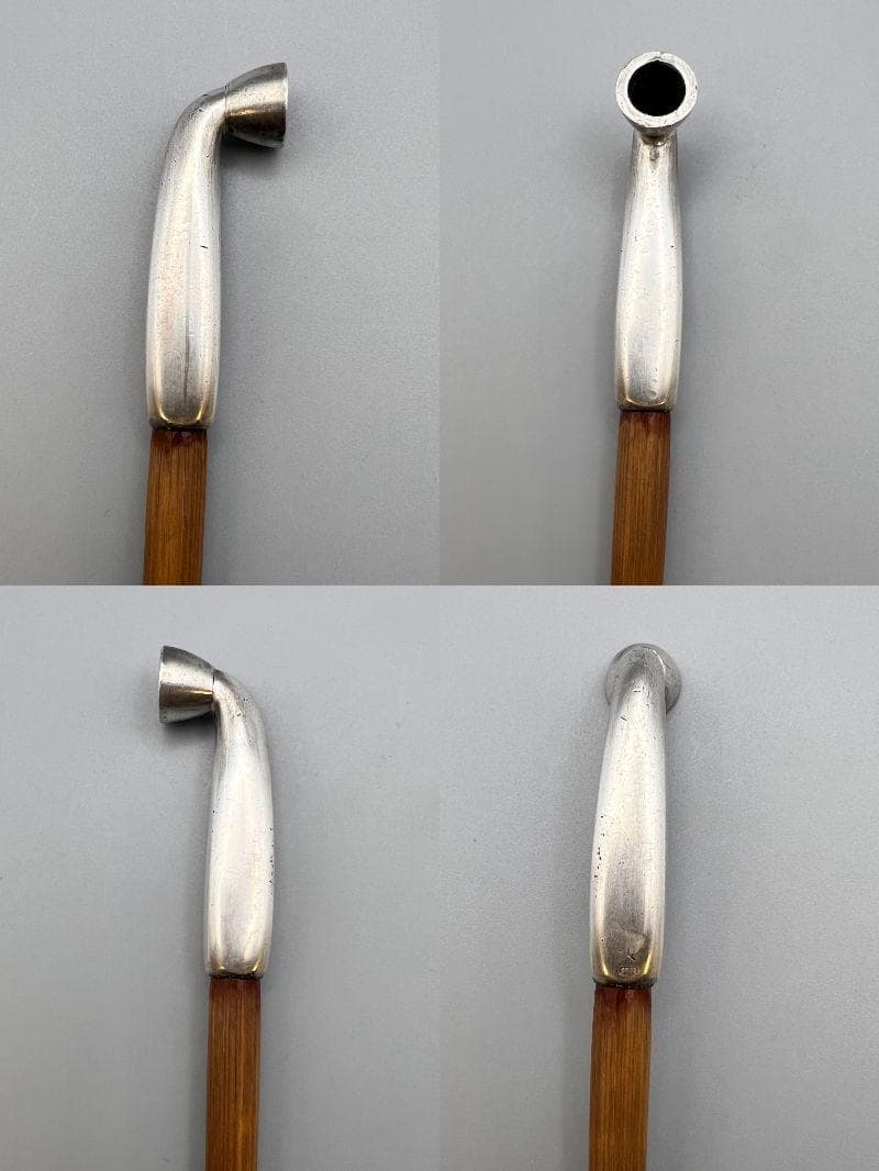 江戸明治時代　月と動物鉄金具　水晶玉根〆　純銀製キセル　重量約125g