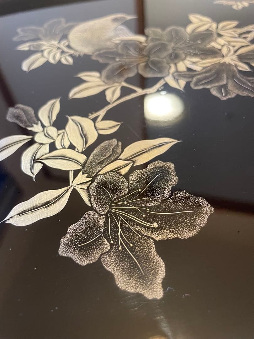 5点セット　脚付膳　お膳台　漆塗り　金　蒔絵　鳥　鷹　鶯　花　紅葉　もみじ　瓢箪