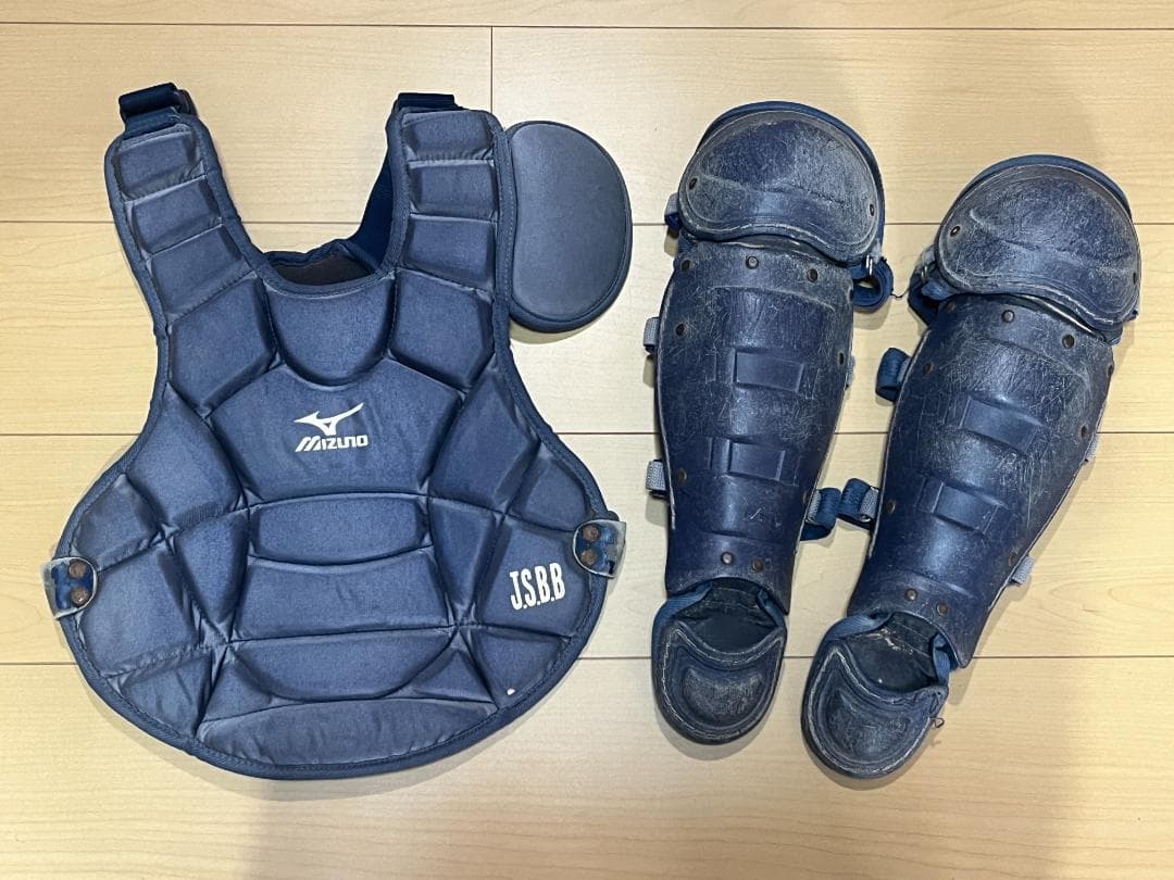 野球 ミズノ キャッチャー防具 プロテクター レガース ネイビー 少年低学年向け