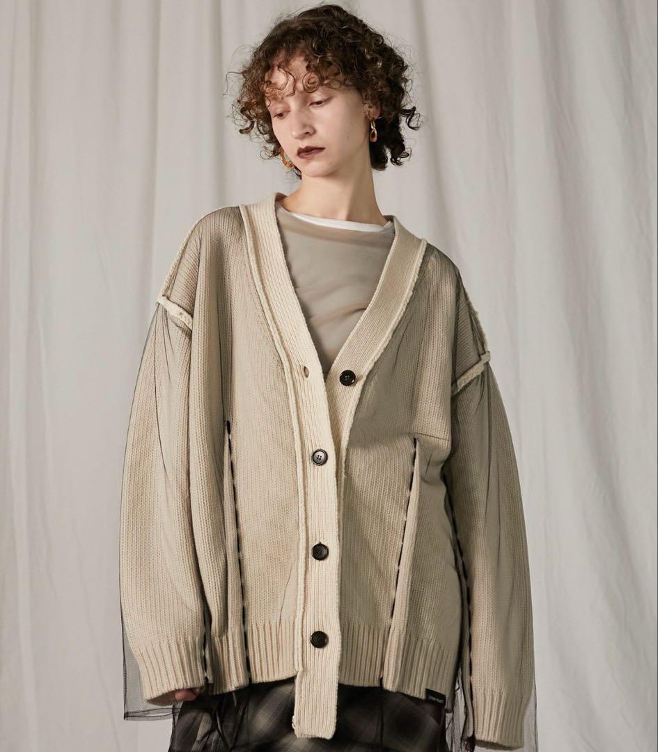 prank project チュールレイヤードニットカーデ