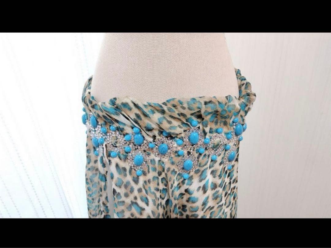 ベリーダンス衣装　マンドゥーハ　ヒョウ柄　ブルー