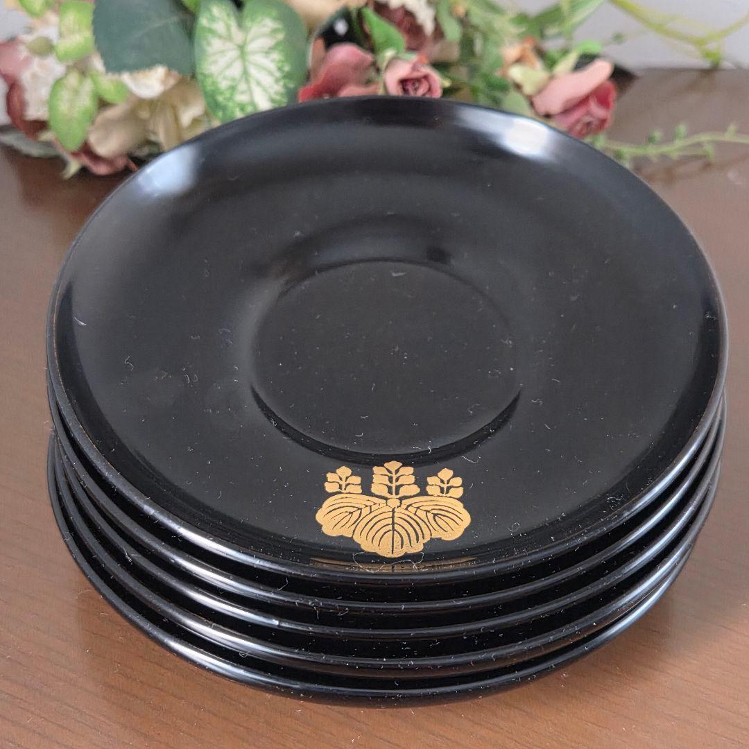 ☆家紋五三桐 輪島塗り 蓋付き椀と銘々皿と茶托の各5個セット☆