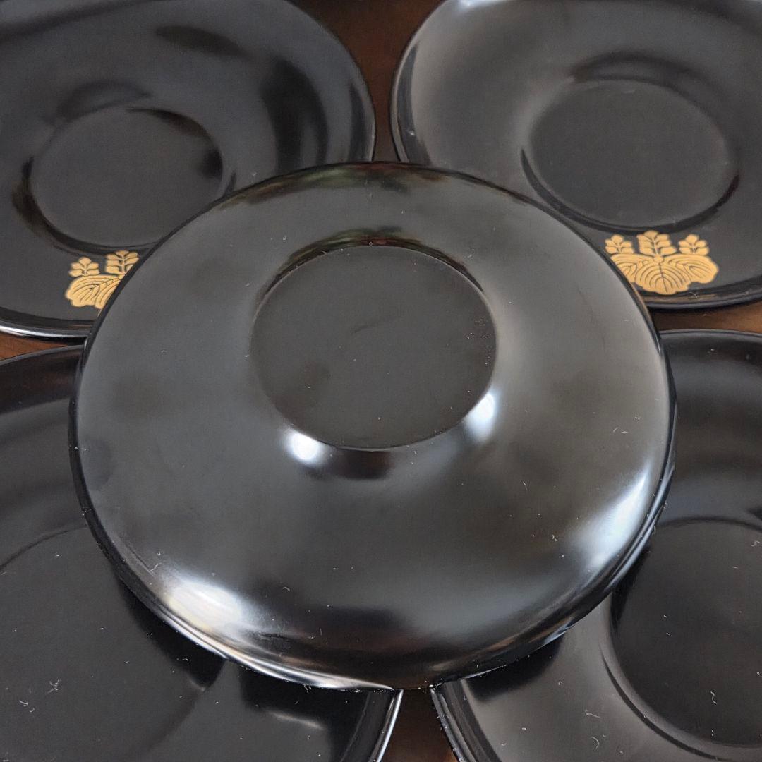 ☆家紋五三桐 輪島塗り 蓋付き椀と銘々皿と茶托の各5個セット☆