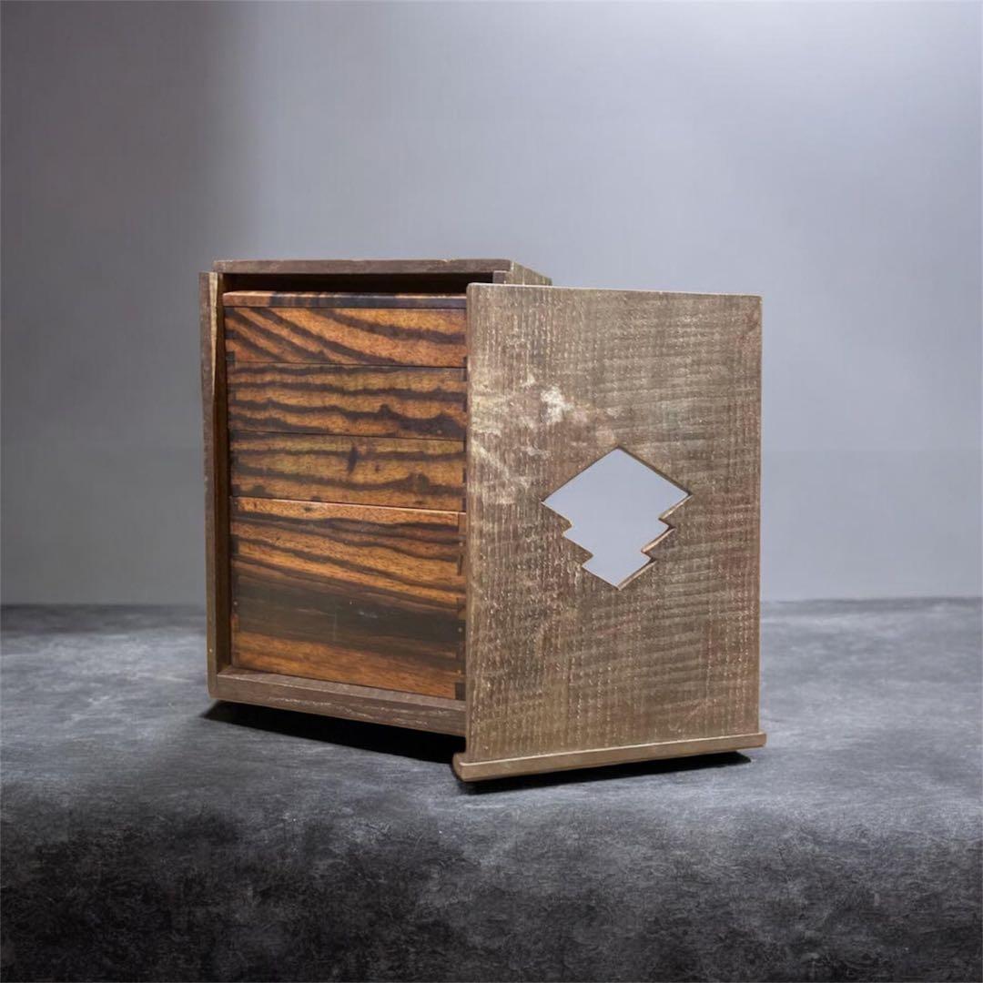 戦前 木製 仕出し弁当箱 透かし彫り 屋号入り 古道具