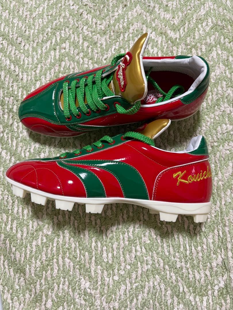 久保田スラッガー スパイクシューズ 赤緑野球オーダースパイク