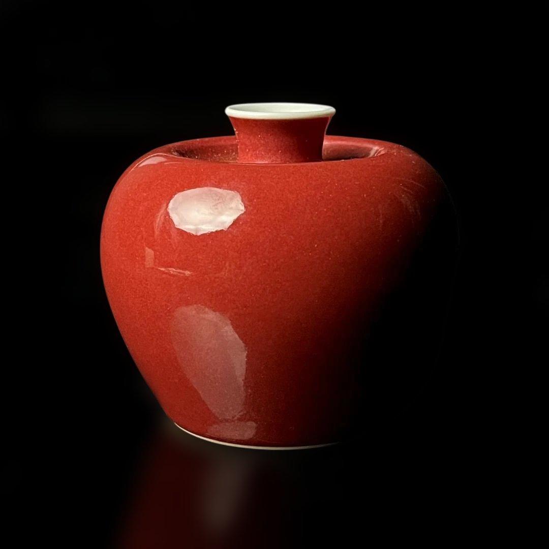 唐物 辰砂蘋果尊 大清康煕年製 款 文房四宝 水洗 中国美術 古玩 SH56