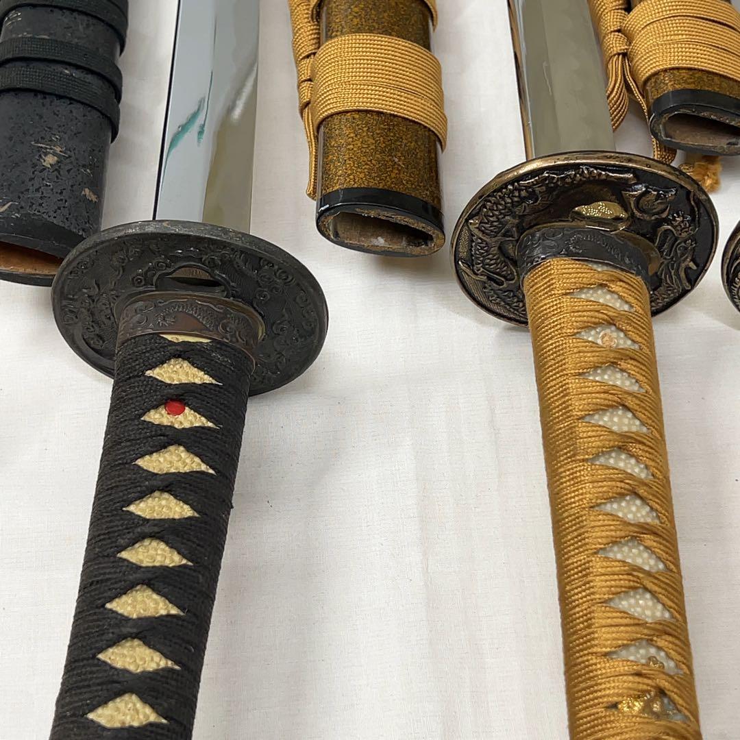 【傷あり】模造刀 8本 まとめ 透かし鍔 太刀 脇差 白鞘 龍 黒鞘 金梨地