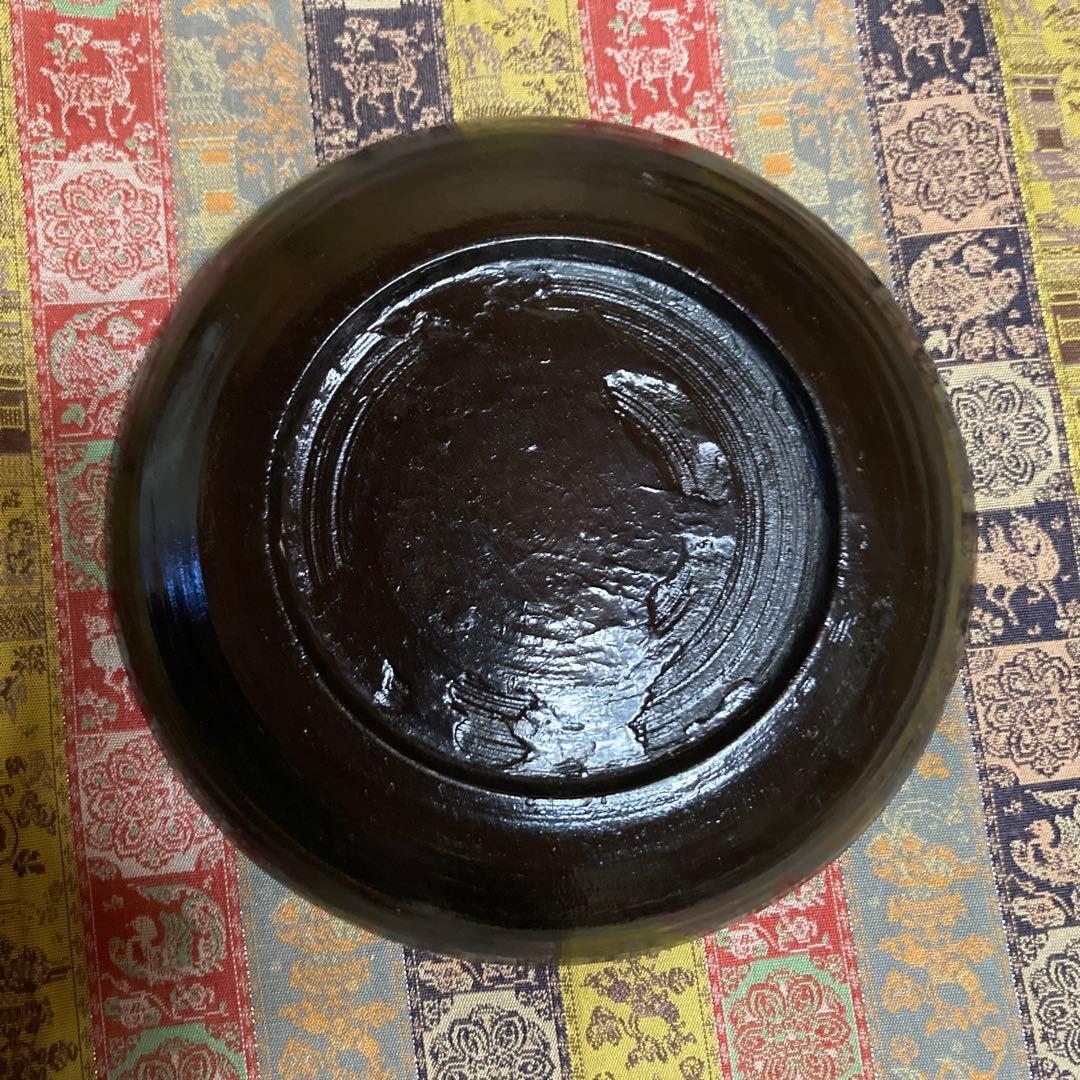 時代 根来塗 盆 5点 民芸（根来 伊万里） 15×2.5cm 木箱入り