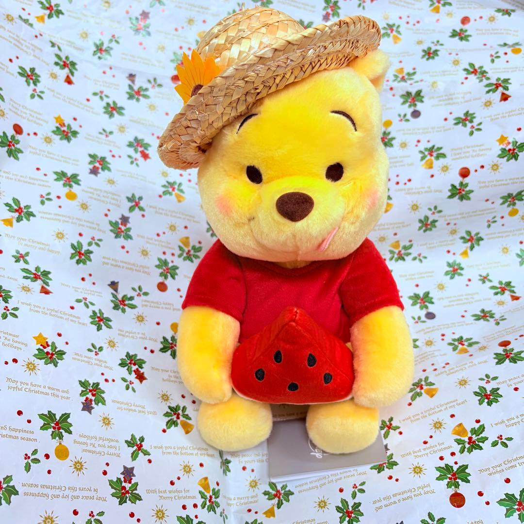 ディズニー　プーさん　ぬいぐるみ　麦わら帽子