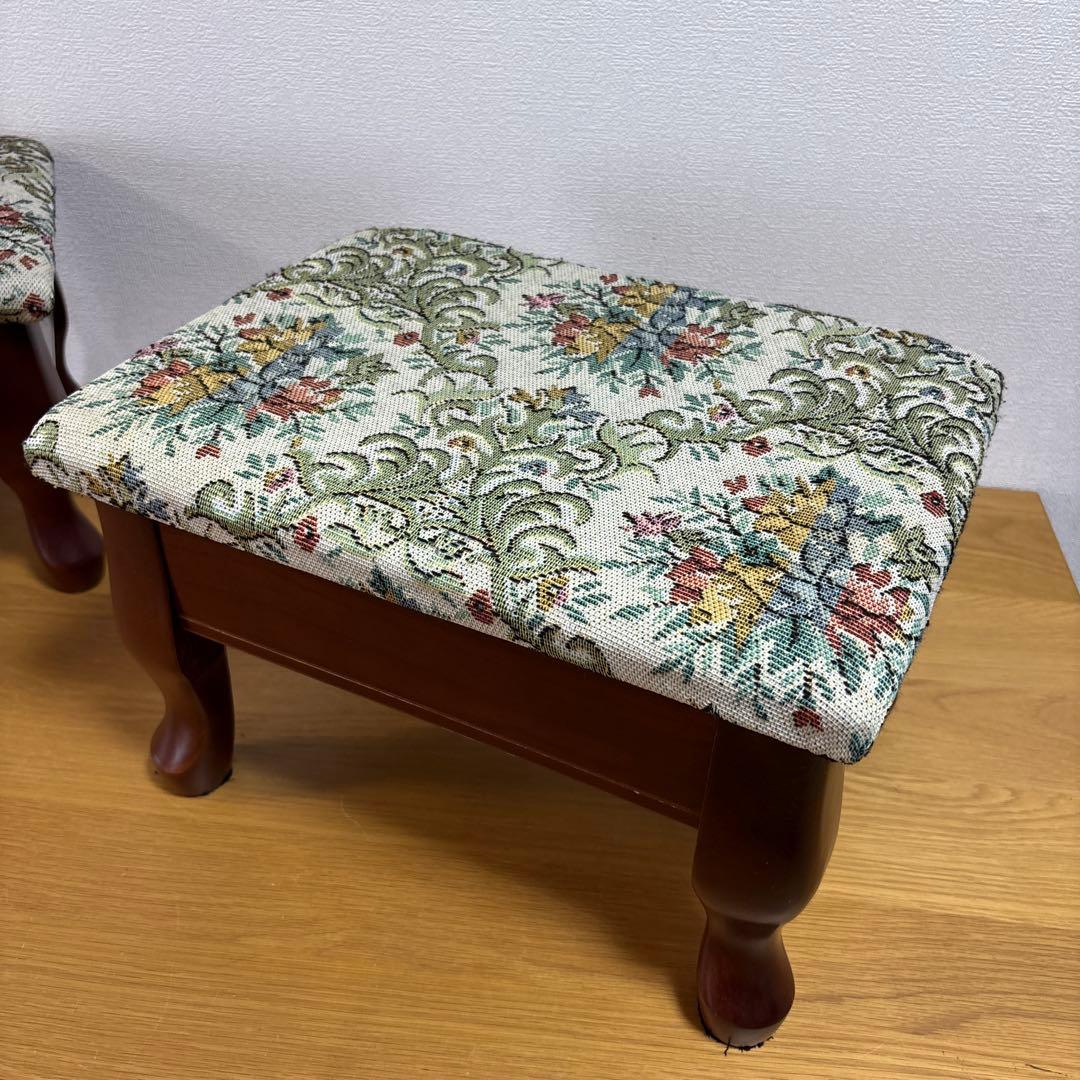 アンティーク　レトロ　八幡産業　腰掛け　座椅子　猫足　収納　花柄　4脚セット