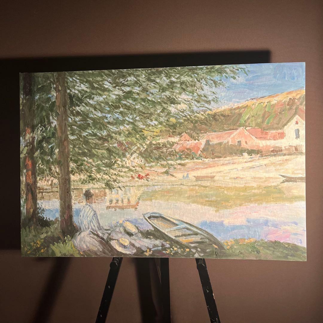 ★秀作★ 手書き油絵 クロード・モネ 水辺 ベンヌクール（大）肉筆絵画 油彩画