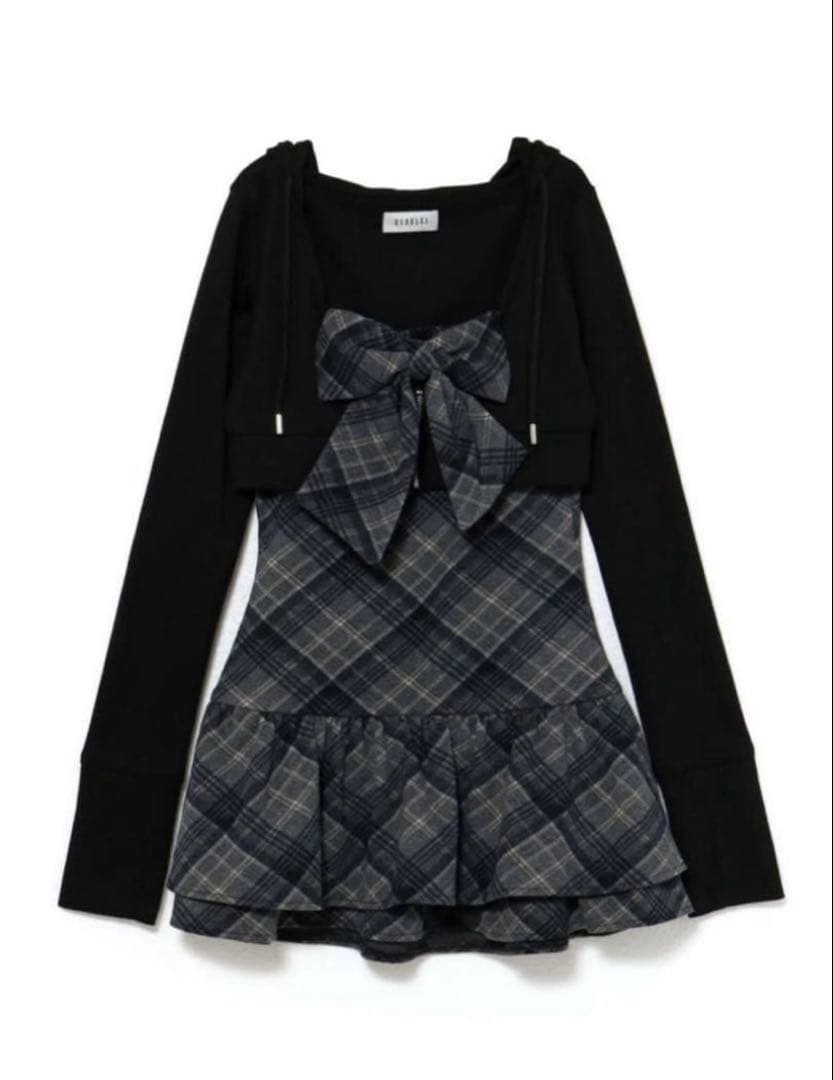 BUBBLES チェックパーカーワンピース ブラックS
