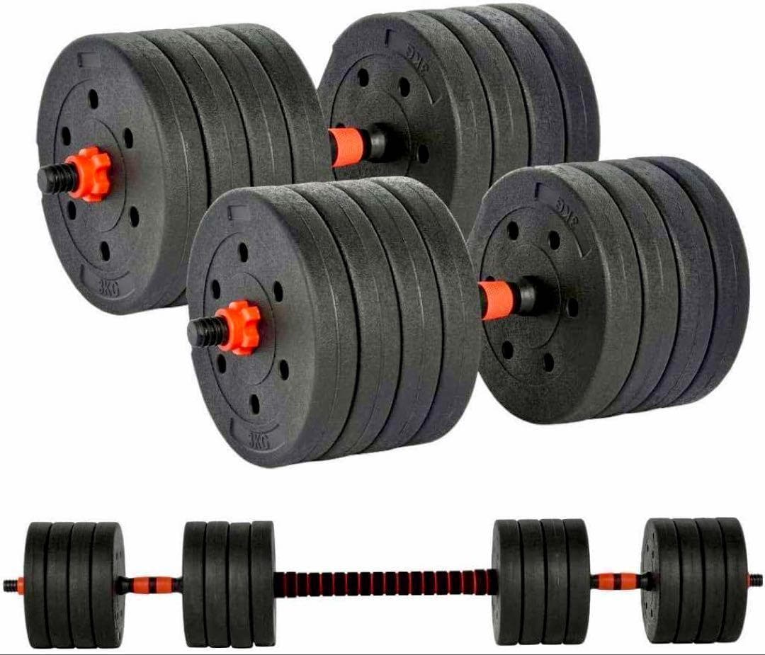 合計50kg／バーベルにもなるダンベル 可変式プレート｜25kg×2個セットb5