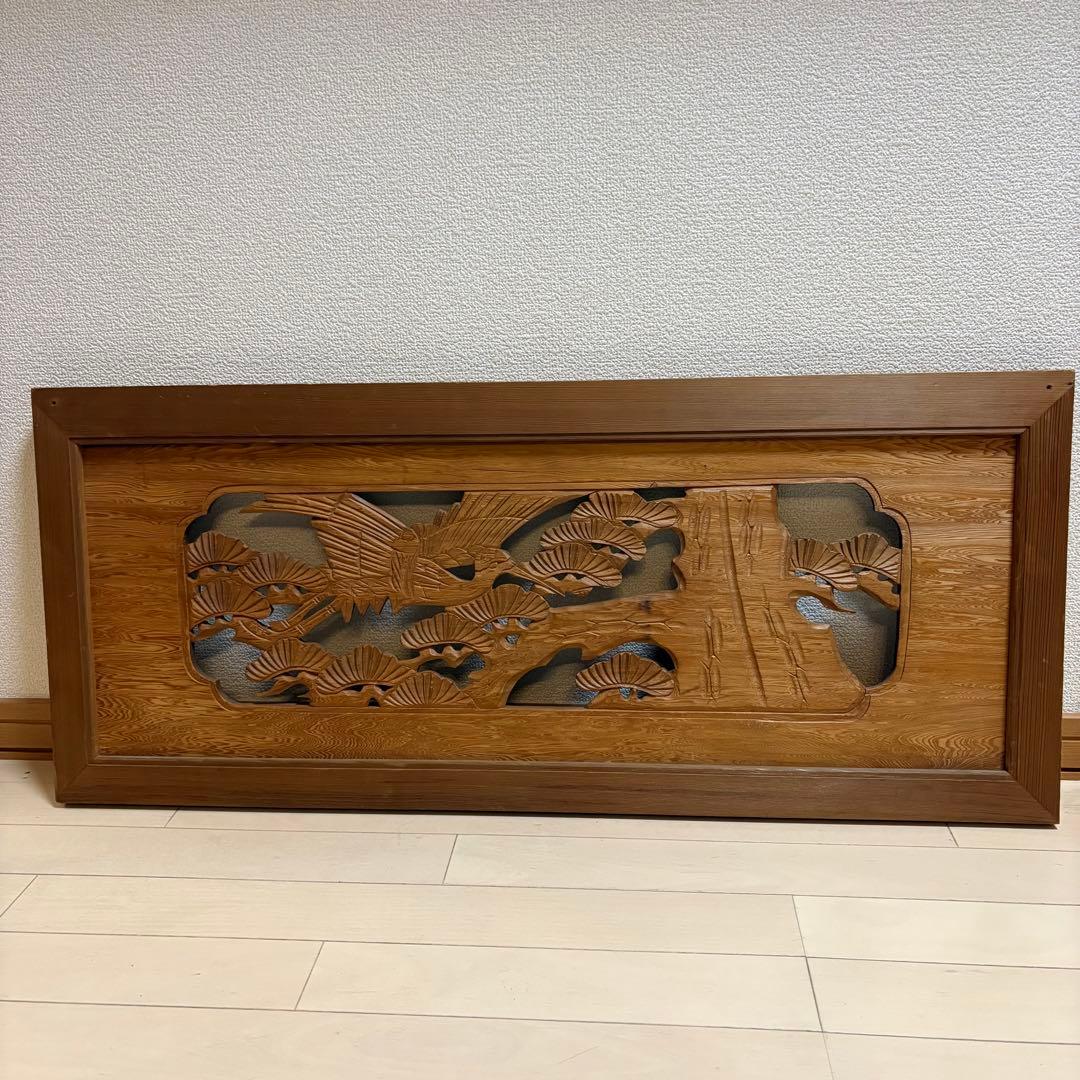 欄間　芸術　木製彫刻アートパネル　鷹　松