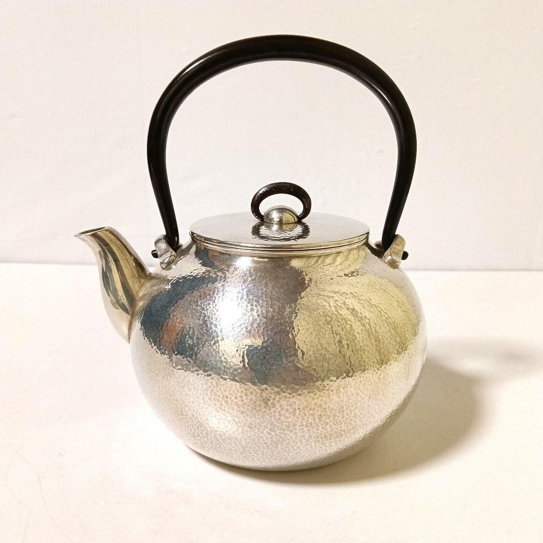 専用 名品 秦蔵六 蔵六居造 槌目 純銀瓶 鉄提手 湯沸 在銘 骨董 621g