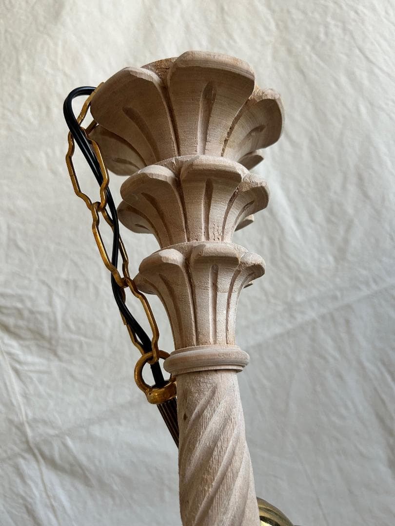 フランスアンティーク　木製シャンデリア　３灯　シャビー　店舗什器