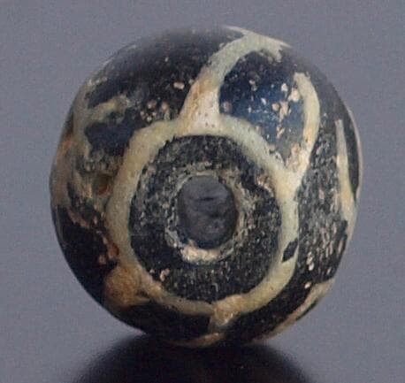 ジャワ発掘、珍しい横向き鳥マニック・ブルン　黒の胎に白で鳥・放射・Ｘ・環モチーフ