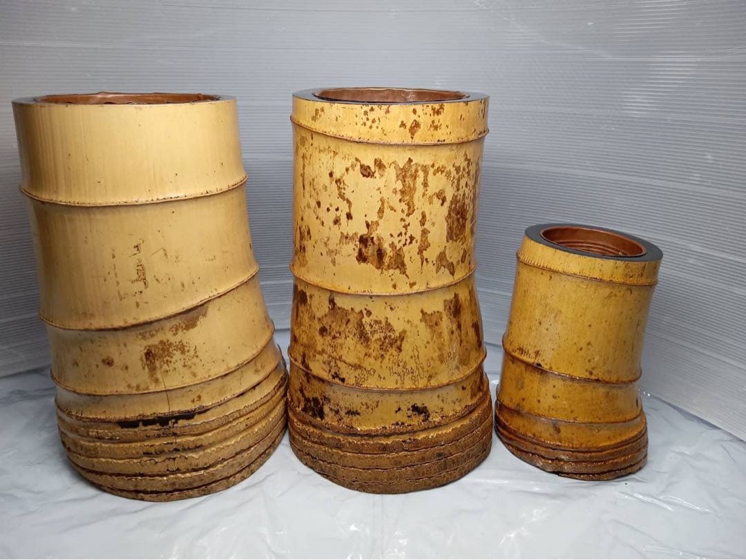 特大 竹 茶道 華道 花器 花瓶 全長31cm 3点セット アンティーク 骨董