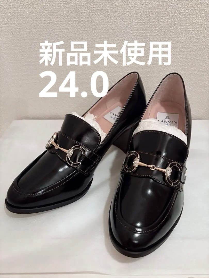 LANVIN en Bleu ビットローファーパンプス　ブラックエナメル　24