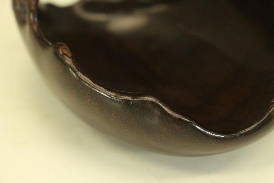 紫檀 刻 手付 皿 文房四宝 卓上飾 高9.4cm(HA491)