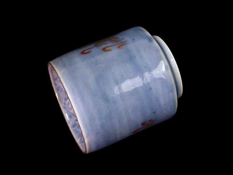 古伊万里　薄瑠璃色　若松の図　のぞき　猪口　C833 AS-CYe