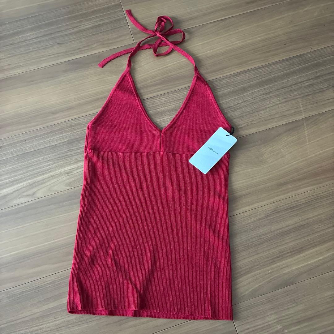 MOUSSY HALTER KNIT キャミ キャミソール レッド