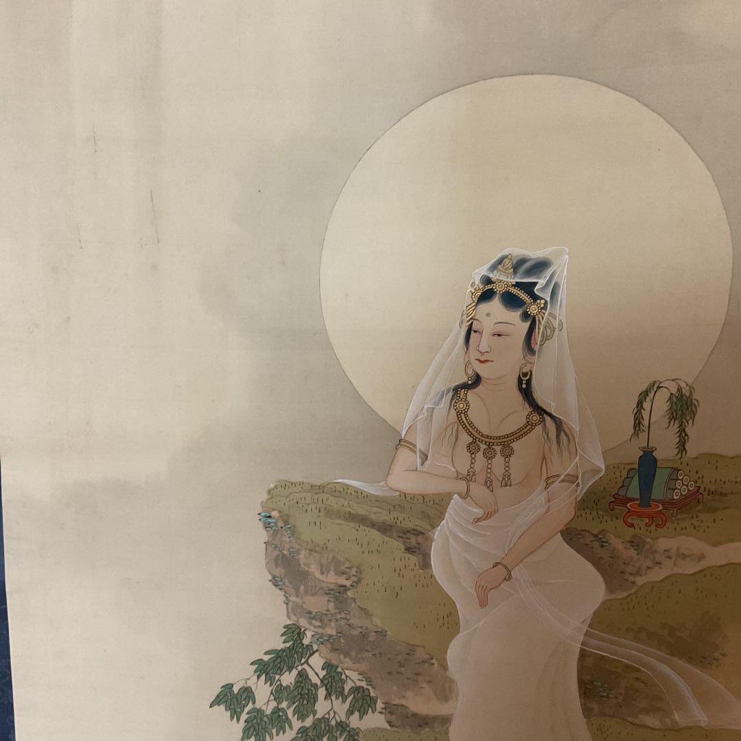 華 泉 筆 絹本彩色画 【 滝 観 世 音 図 】 共箱在