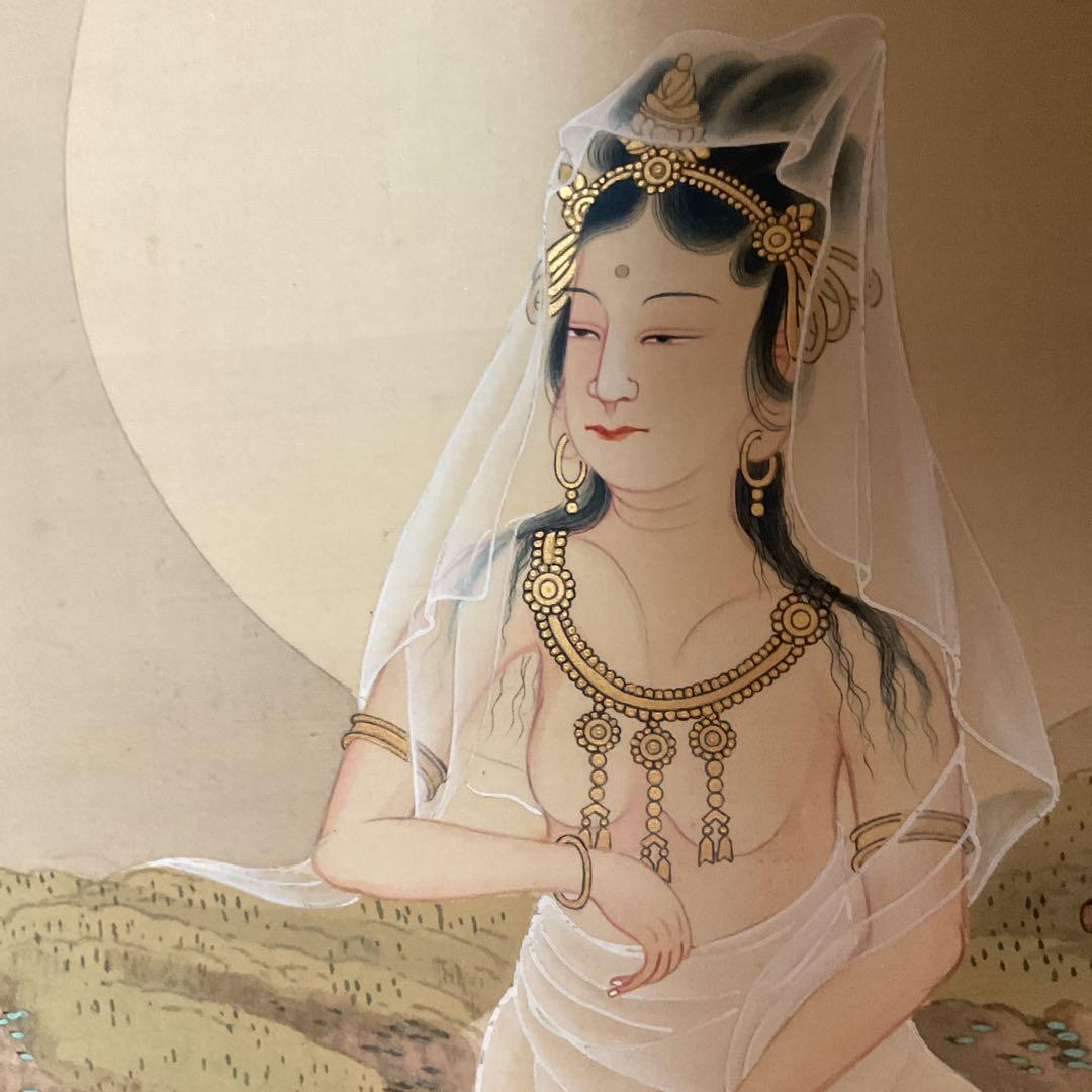 華 泉 筆 絹本彩色画 【 滝 観 世 音 図 】 共箱在