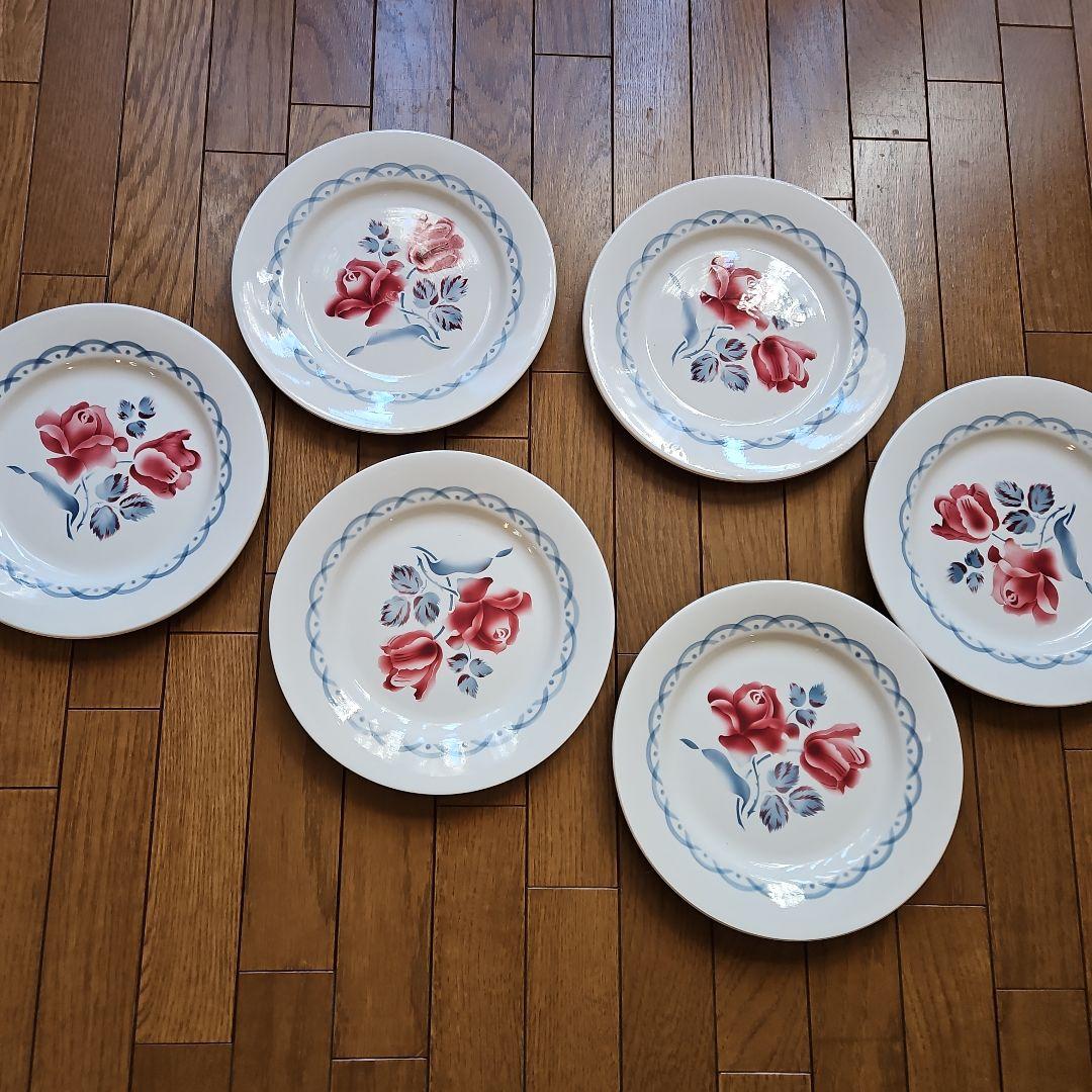 花柄プレート 6枚セット　ディゴアン・サングミンヌ製　 フランス蚤の市