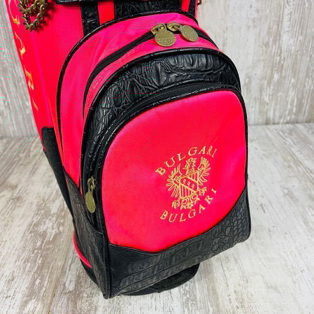 【希少品】BVLGARI ブルガリ キャディバッグ 型押し ロゴ刺繍 ピンク