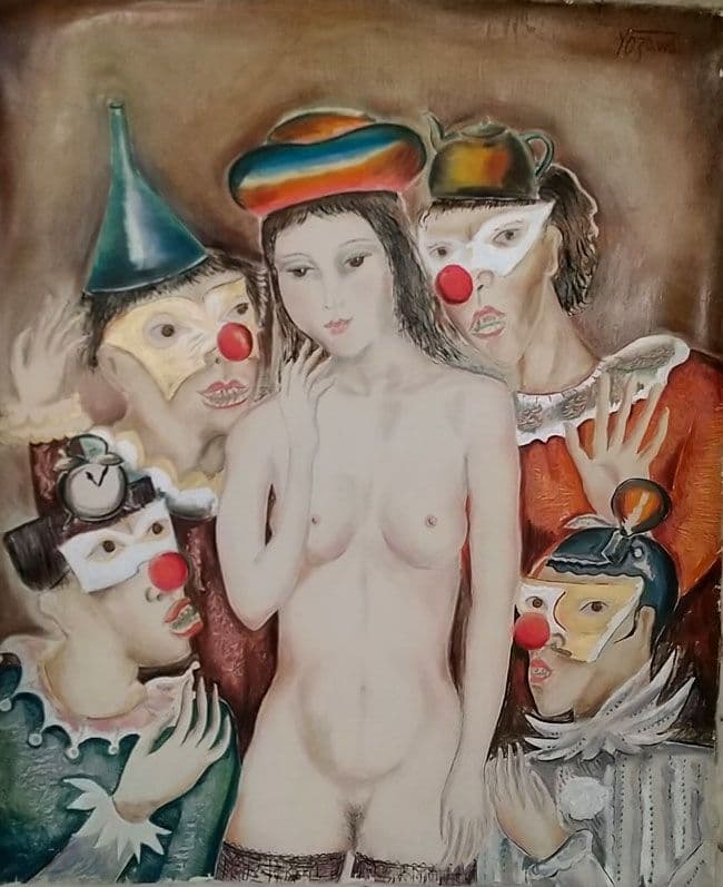 小澤勇寿朗 作 仮面舞踏会 8号油絵 人物画 キャンパス 木枠つ