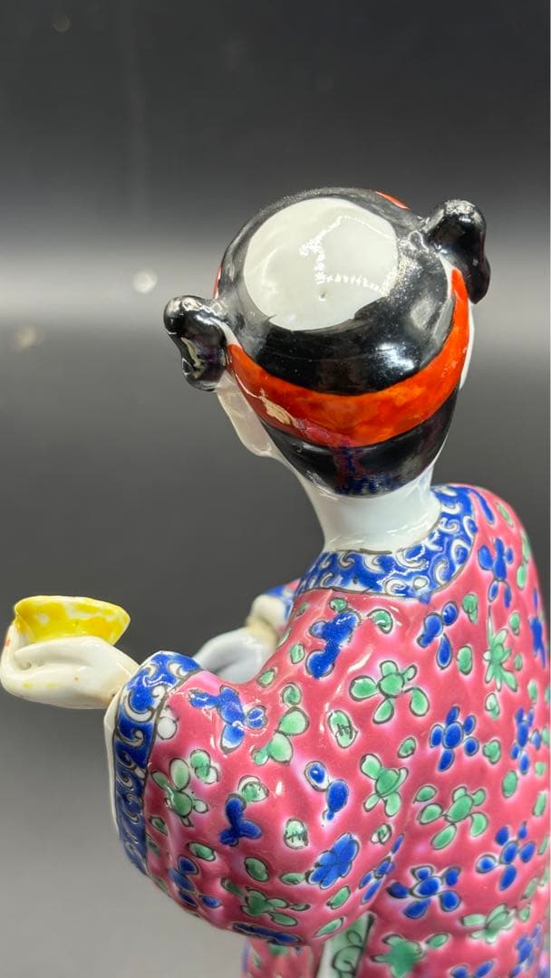 中国美術 古玩 色絵陶人形 陶器人形 高さ約25cm 置物 オブジェ 古董品