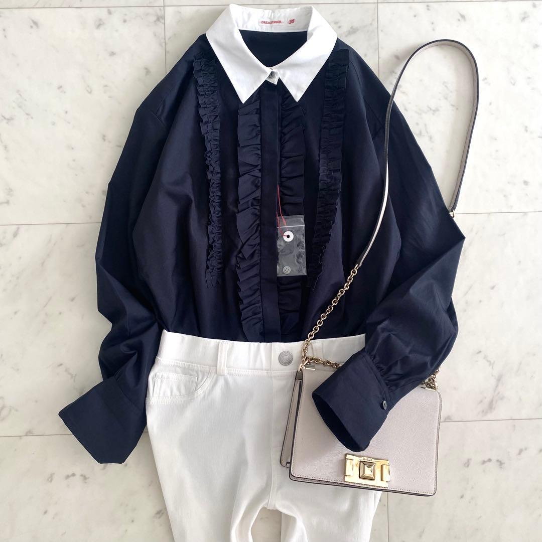 新品未使用 ドレステリア フリルブザムシャツ バイカラー コットン 36