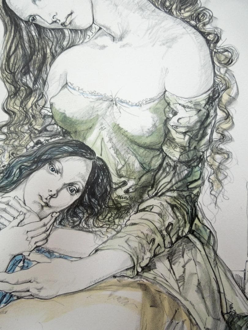 真作　130万円　君代コレクション　藤田嗣治　母と娘　直筆サイン　ブイッソン証明