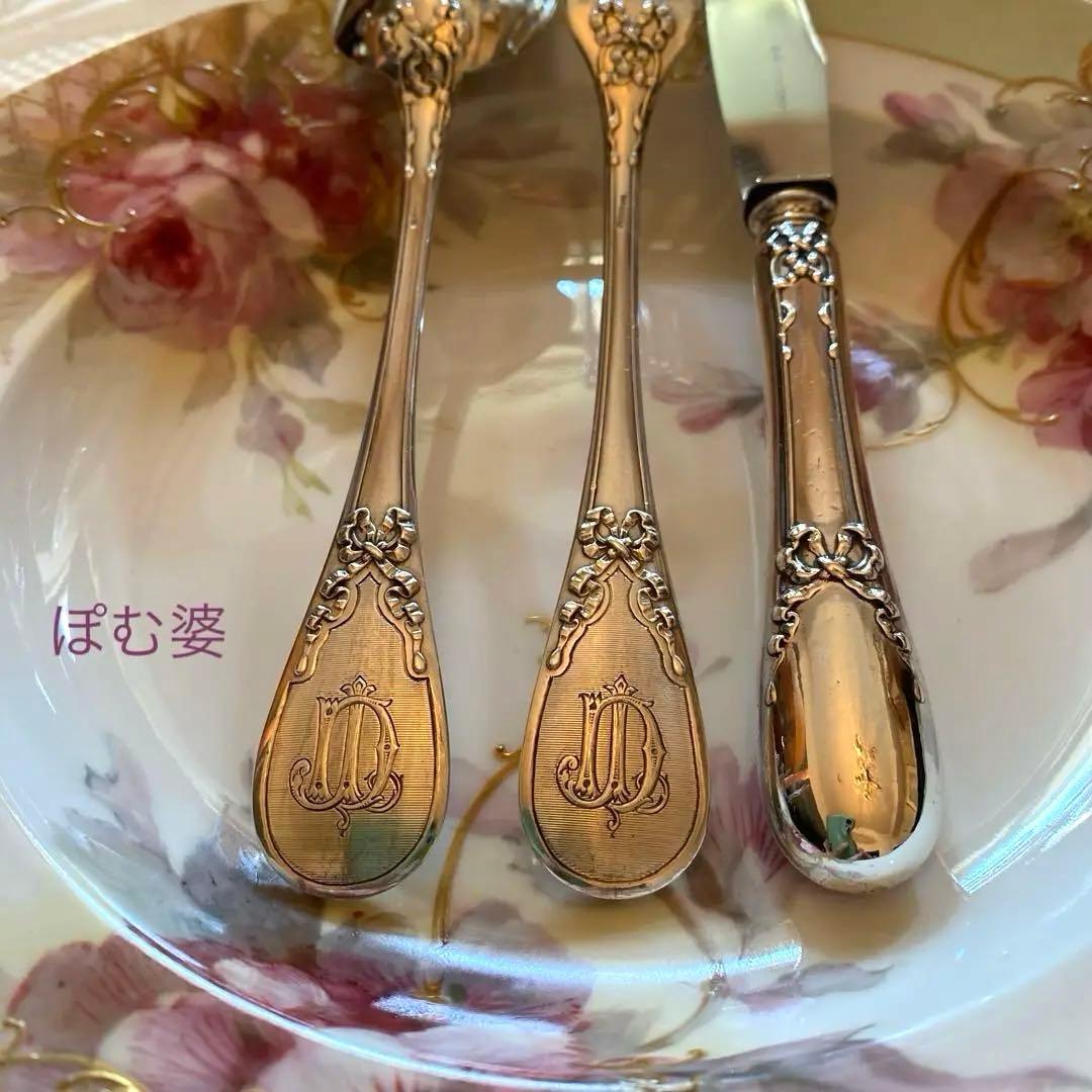 【フランス／カルディヤック】純銀／デザート用３本セット「リュバン」