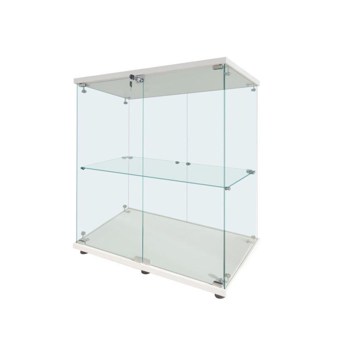 ガラスケース 2段両扉タイプ(鍵付き) ケース フィギュア 棚 ホワイト