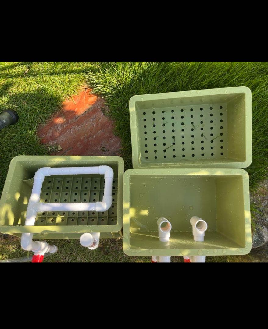 水中ポンプ2種以上ろ材2段付き　水槽池ろ過フィルター　オーバーフロー濾過器装置