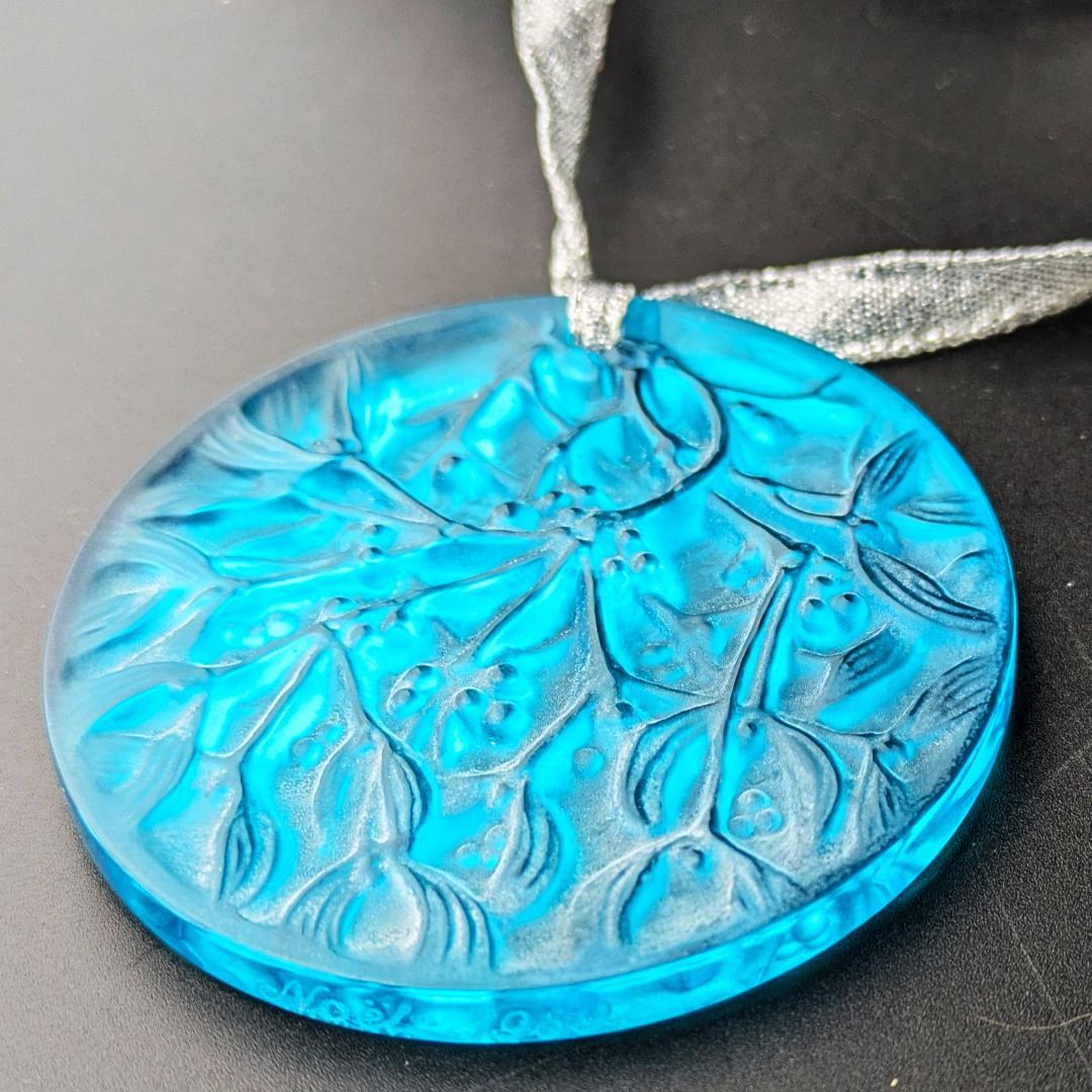 鮮烈ターコイズ★ラリック ヤドリギ ペンダント オーナメント 美品 フランス