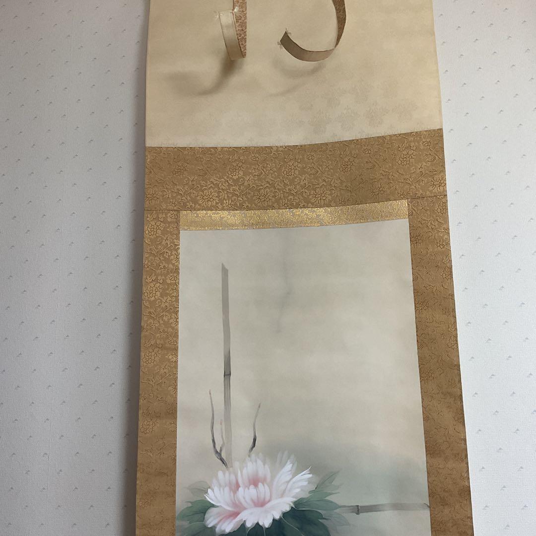 大幹筆 絹本花鳥画 《 ボタン之図 》 彩色画 収納箱在