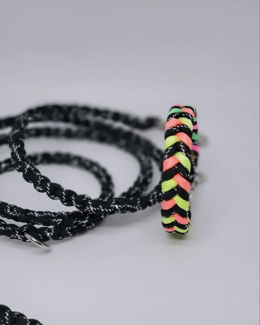 パラコード スネークレインボー首輪&ラメブラックリード