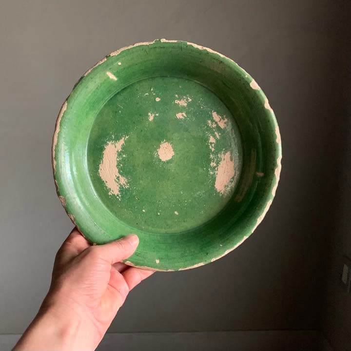 仏蘭西 フランス 緑釉 皿 平鉢 古道具 アンティーク ブロカント