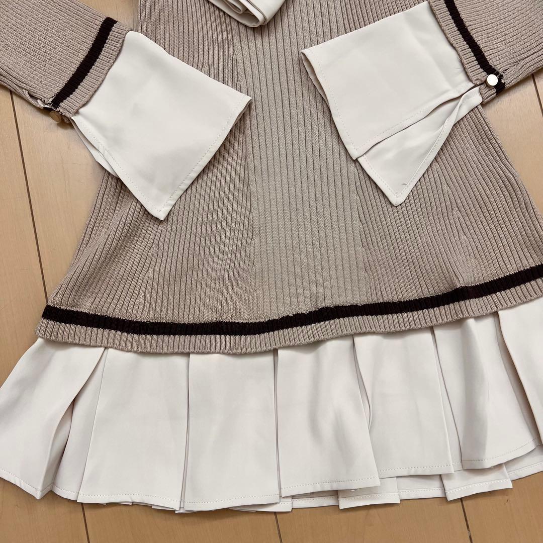 11新品リップサービス定価13750円シャツドッキングプリーツワンピースベージュ