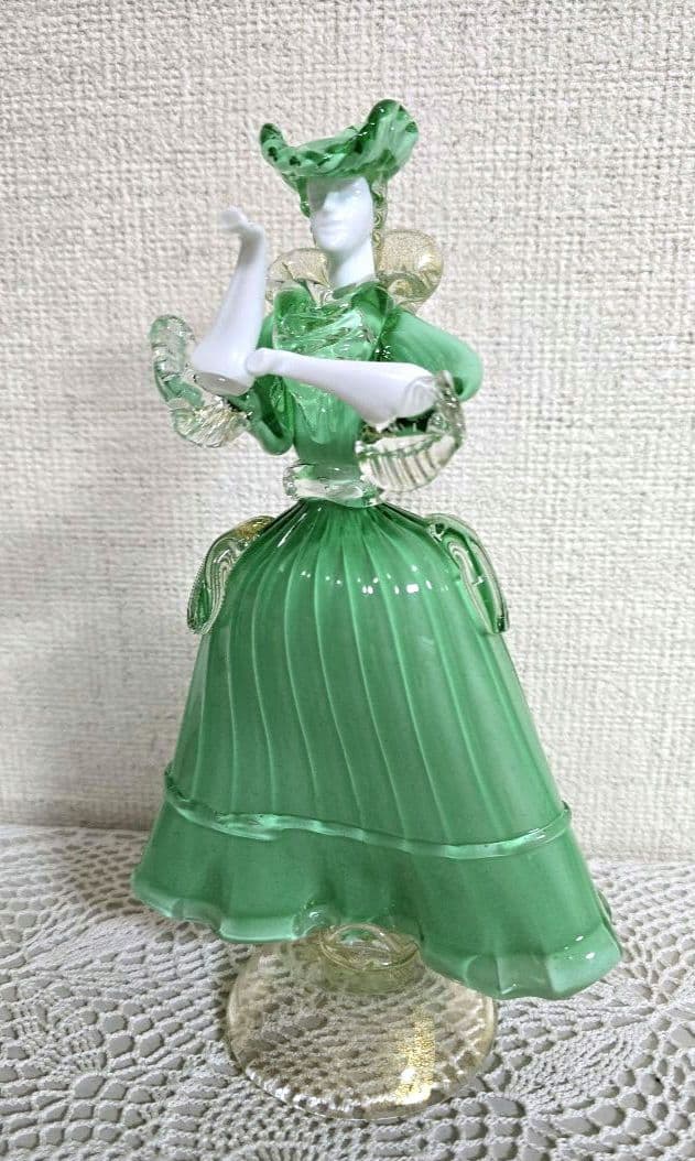 ベネチアングラス 人形 Murano グリーン