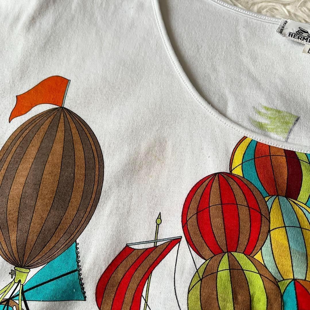 HERMES ワンピース　カラフル　バルーン　半袖　Lサイズ　ホワイト　白